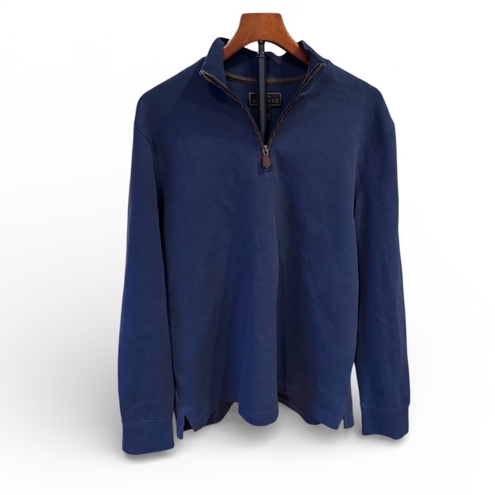 Jos A Bank Reserve Mens Navy Blue Quarter Zip Pullover Sweater Traditional Fit L